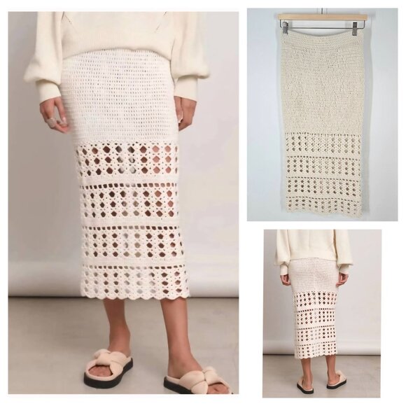 Eleven Six Emery Crochet Midi Tube Skirt Ivory Boho Handmade Women's Size XS/S - Picture 1 of 9